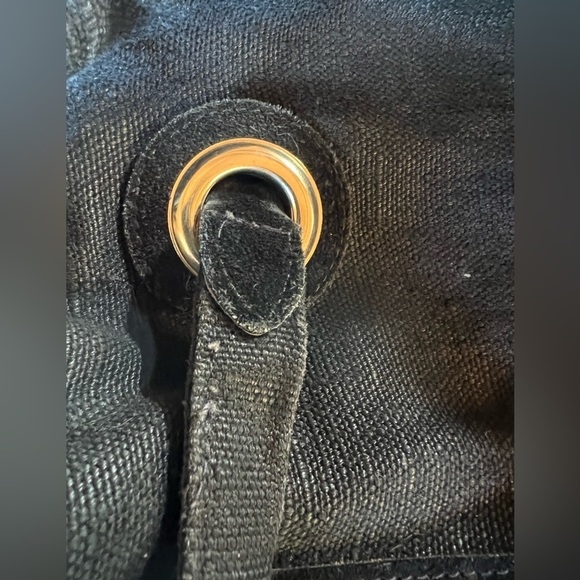 White Elephant Florence Italy linen canvas black fringe beaded tote aztec hippie - Picture 10 of 15